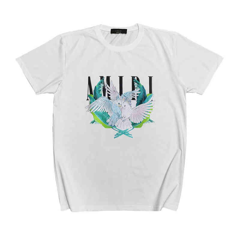 

Designer t Shirts Oversized Street Fashion Us Amirss Short Sleeve Parrot Letter Print Casual Hip Hop High Half T-shirt, White4