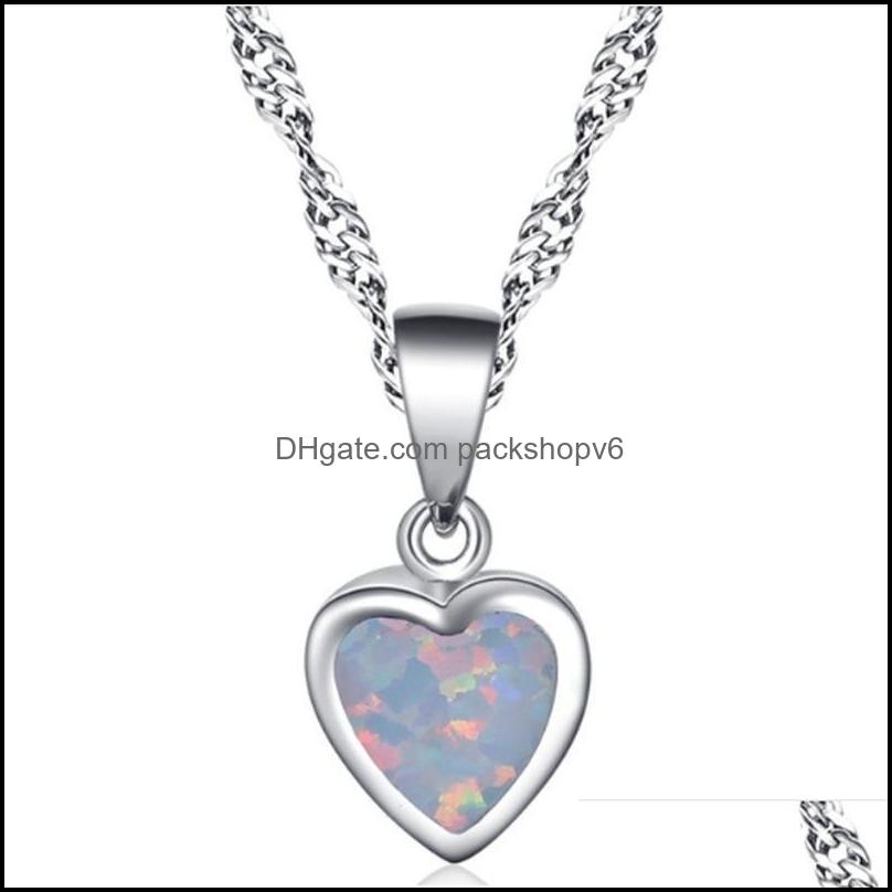 Colliers pendants mode Bohême Blue Opal Heart Sier Color Choker Collier Femmes Chaîne de charme Bijoux Packshopv6 Dhoo3