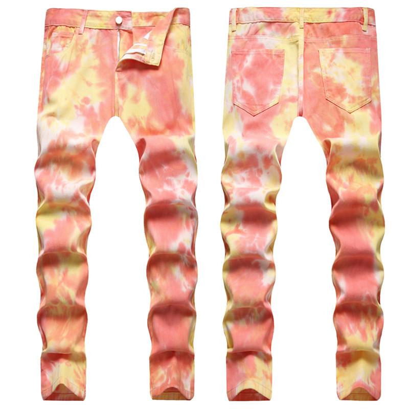 

Men's Jeans Men Streetwear Personality Tie Dye Slim Fit Straight Male Hip Hop Stretch Casual Denim PantsMen's, 7001