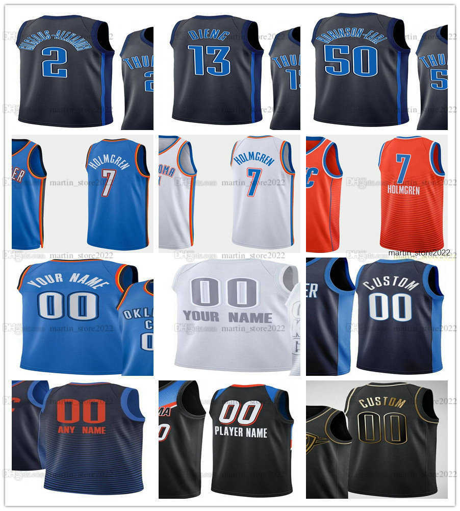 

NCAA 2022 Draft Pick Basketball 7 Chet Holmgren Jerseys 8 Jalen Williams 6 Jaylin Williams 13 Ousmane Dieng Men City Navy Blue White Orange