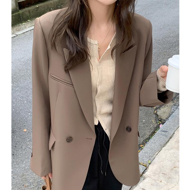 

Women' Suits & Blazers Autumn Women' Solid Color Small Suit Loose Fashion Casual All-match Double-breasted Jacket WomenWomen, Brown