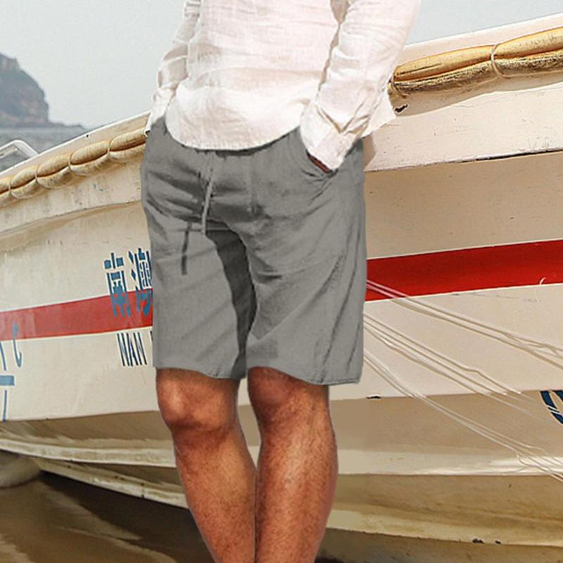 

Men's Shorts Solid Color Drawstring Lace-up Knee Length Pants Summer Breathable Men All Match Loose Mid-Waist Beach For DatingMen's, White