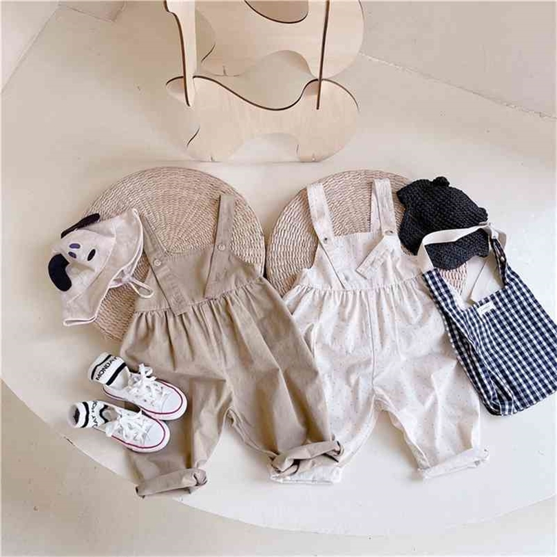 

Summer dot unisex cotton overalls Boys and girls casual loose suspender trousers children bib pants 210708, Khaki