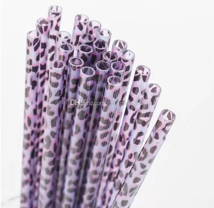 

Plastic Brown Leopard Drinking Straws Fashion Printing Straight Straw Reusable Restaurant And Bar Supplies Wholesale