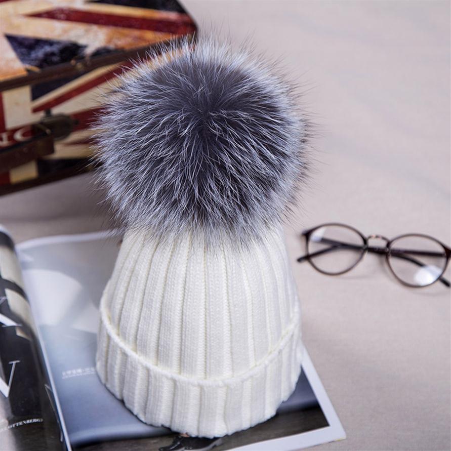 

Women Pom Pom Beanies Warm Knitted Bobble Fur Pompom Hats Real Fur Pompon Casual Hat Cap295N, Wine red