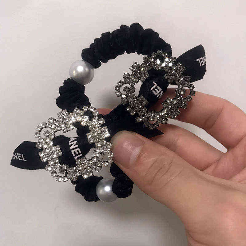 

Luxury Rhinestone Pearl Bow Elastic Scrunchie Hair Ropes for Women Girls Fashion Simple Geometry Large Intestine Hair Ring Bands