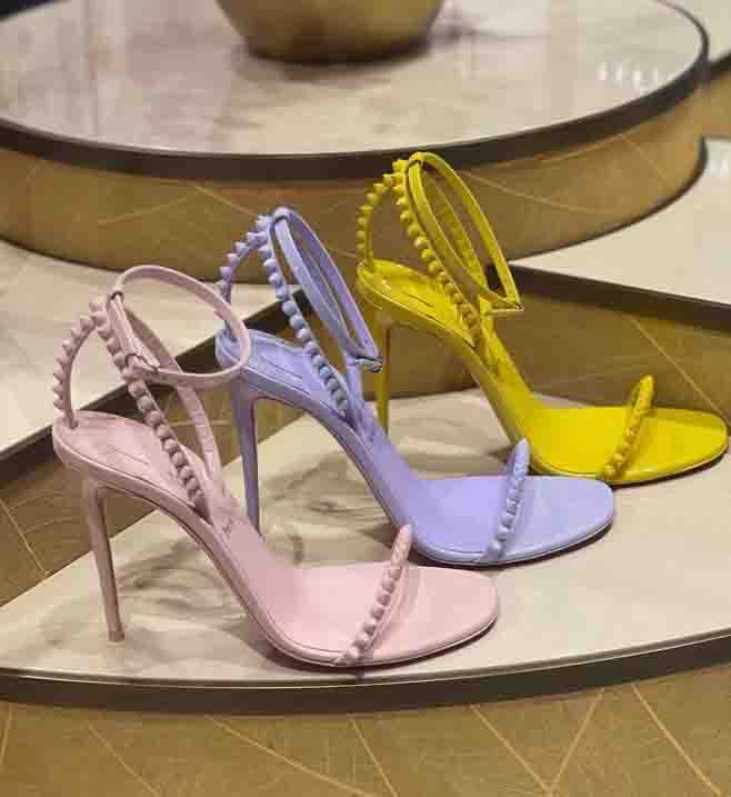 

Woman designer sandal shoes luxury high heels so me spiked strap shoes Marry Wedding Party Dress Sexy Thin Heels, 12