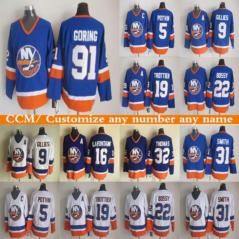 

Hockey CCM New York islanders Vintage version jerseys 5 POTVIN 9 GILLIES 19 TROTTIER 22 BOSSY 31 SMITH 16 LAFONTAINE CCM Hockey jersey, Blue ccm