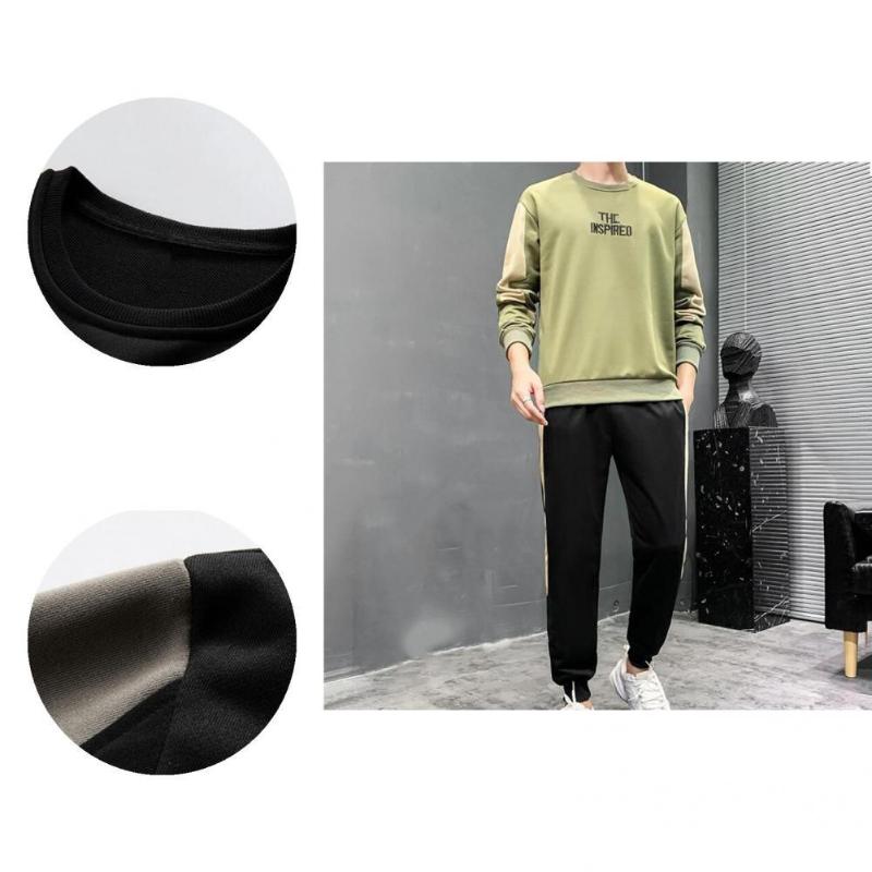 

Men's Tracksuits Ankle Banded 2 Pcs/Set Fabulous Long Sleeve Men Tracksuit Letter Sweatshirt Suit Contrast Colors For Jogging, Khaki
