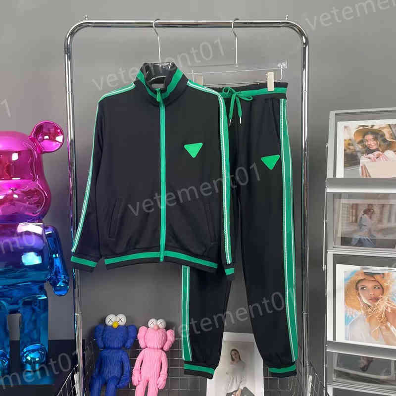 

Womens Two Piece Pants Paneled Elastic Belt Embroidered Lettering Colorblock Cardigan Zip Jacket And Casual Pants 2 Piece Sets Luxury Designer Women Clothing