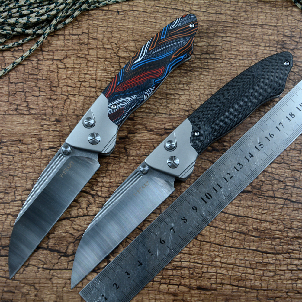 

Y-START Pocket Gift Folding Knife Revenant Sandvik 14C28N Blade Titanium TC4 Handle Fast Open Outdoor EDC LK5029 Designed by Antimonov