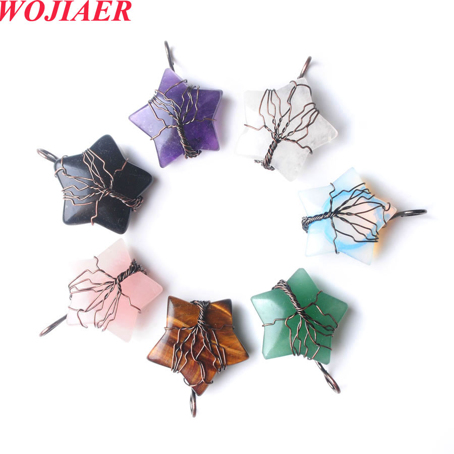 Natural Opal Stone Wire Wrap Pentagon Star Pendant For Jewelry Making Crystal Necklace BO975-image-793528780
