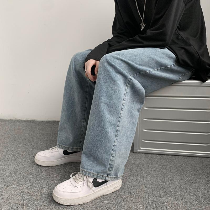 

Men's Jeans Baggy Men Clothing Streetwear Denim Skater Wide Leg Pants Harajuku Low Rise Trousers Elastic Waist Hip Hop Straight PantMen's, Blue