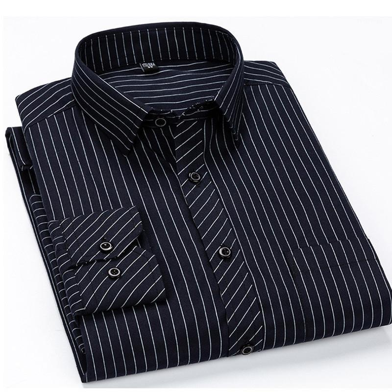 

Men's Cotton Business Long Sleeve Shirts Striped Comfortable Men Clothing Botton Design Chemise Homme Slim Fit Dress Shirt S0220 Casual, Black