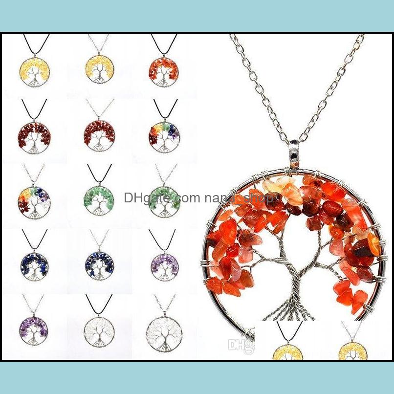 

Pendant Necklaces Pendants Jewelry High Quality 7 Chakra Tree Of Life Quartz Natural Stone Necklace Women 16 Styles Sweater Chain Drop Del