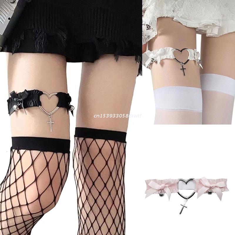 

Belts Polyester Thigh Clips Anti-slip Belt Elastic With Heart Bowknot Cross Decor Harness Nightclub Leg Accessories For Women Dropship, White