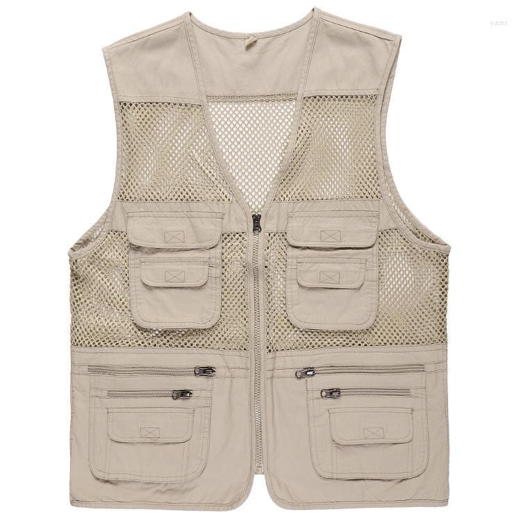

Summer Mesh Vest Men's Thin Hollow Fishing Pography Fisherman Breathable Cotton Middle-aged Vests, 02