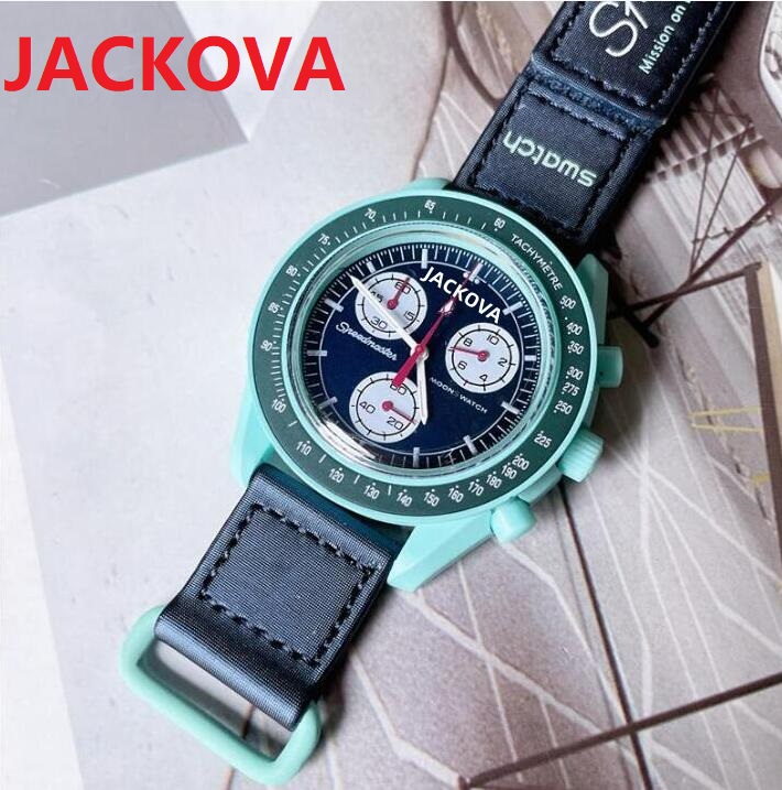 

High quality mens womens watch stopwatch six stitches series All the dials work stopwatch speed quartz movement fabric nylon strip Male Clock Racing wristwatch, As pic