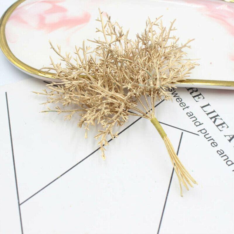 

Decorative Flowers & Wreaths 10pcs/Bundle Gold/Silver Artificial Flower Pine Leaves Branch Plant Grass Xmas Wreath Handmade Decoration Acces