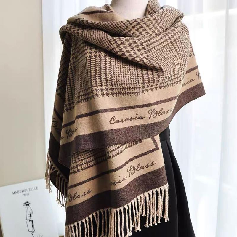 

Scarves Winter Scarf For Women Warm Shawl Wrap Double-sided Houndstooth Cashmere Blanket Foulard Femme Pashmina BandanaScarves ScarvesScarve