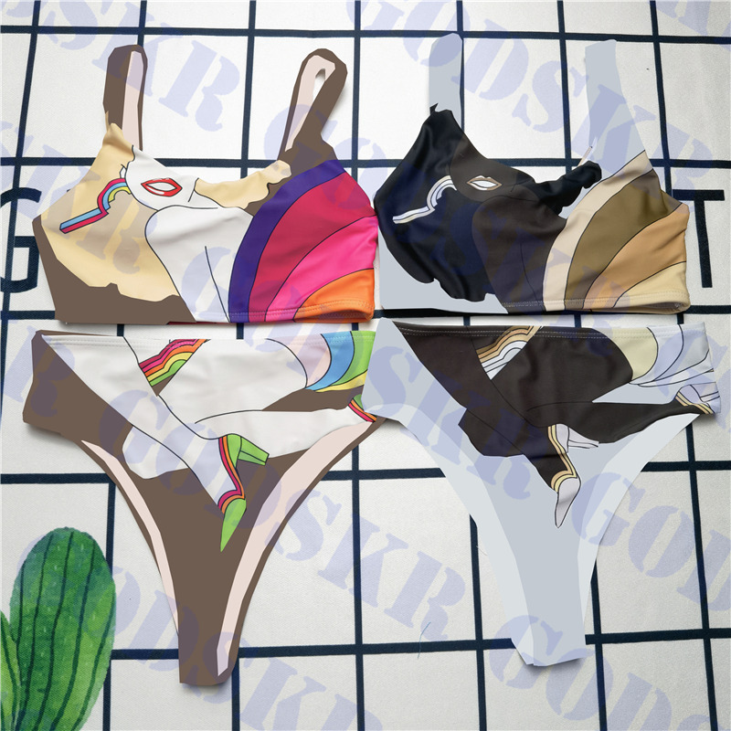 

Letter Splice Bikini Womens Swimwear Trendy Print Women Swimsuit Suit Textile High Waist Ladies Bikinis Two Colors, Please contact me real pictures