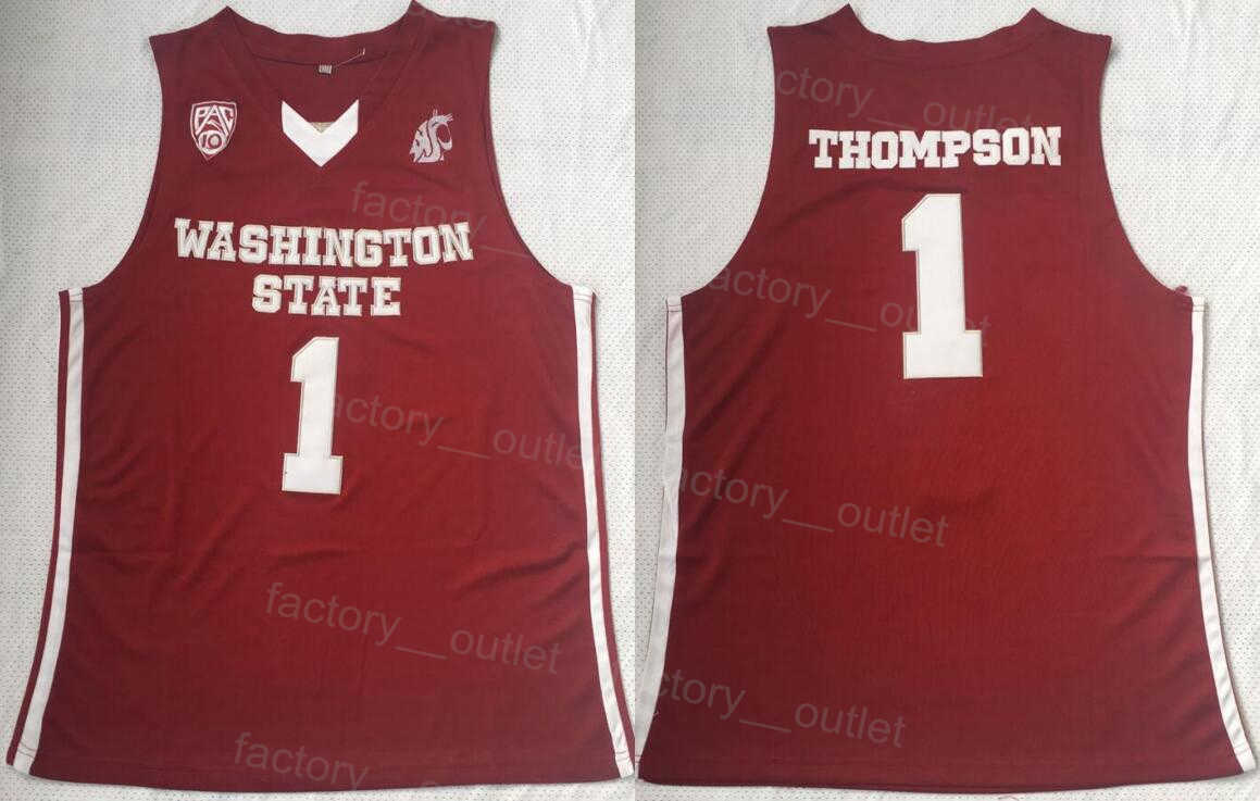 

NCAA College Basketball 1 Klay Thompson Jersey Washington State Cougars University For Sport Fans Breathable Team Red Color All Stitched Top Quality On Sale