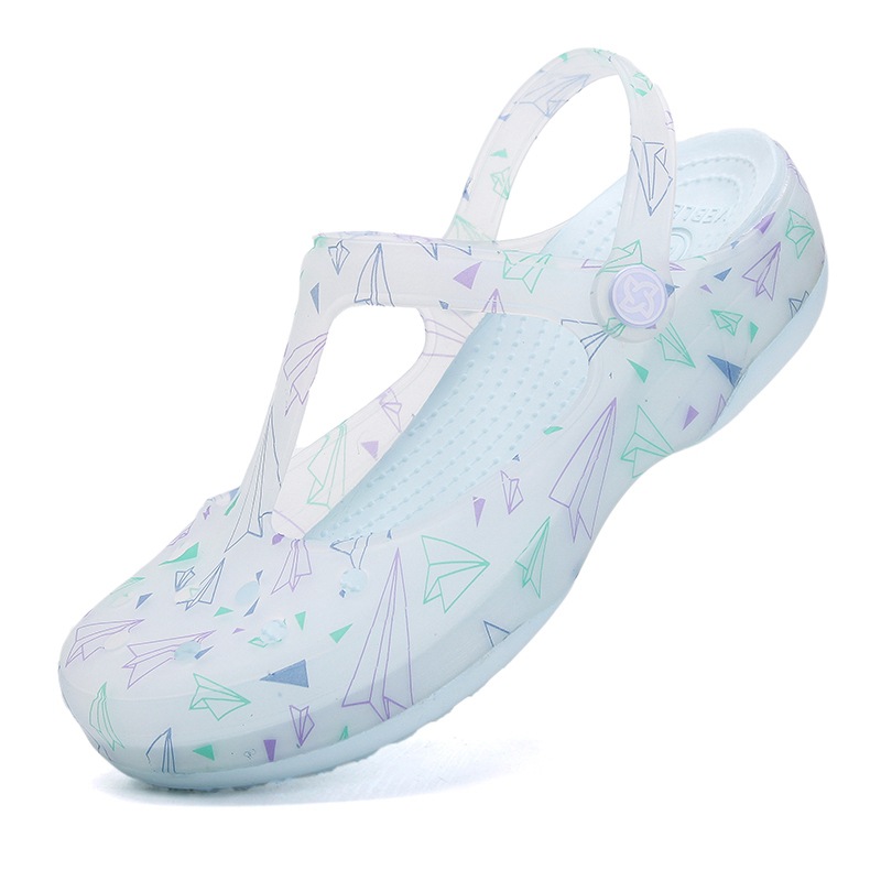 

Women jelly shoes summer moccasin cartoon sandal breathable flat shoes cute T-bar sandals seaside slippers