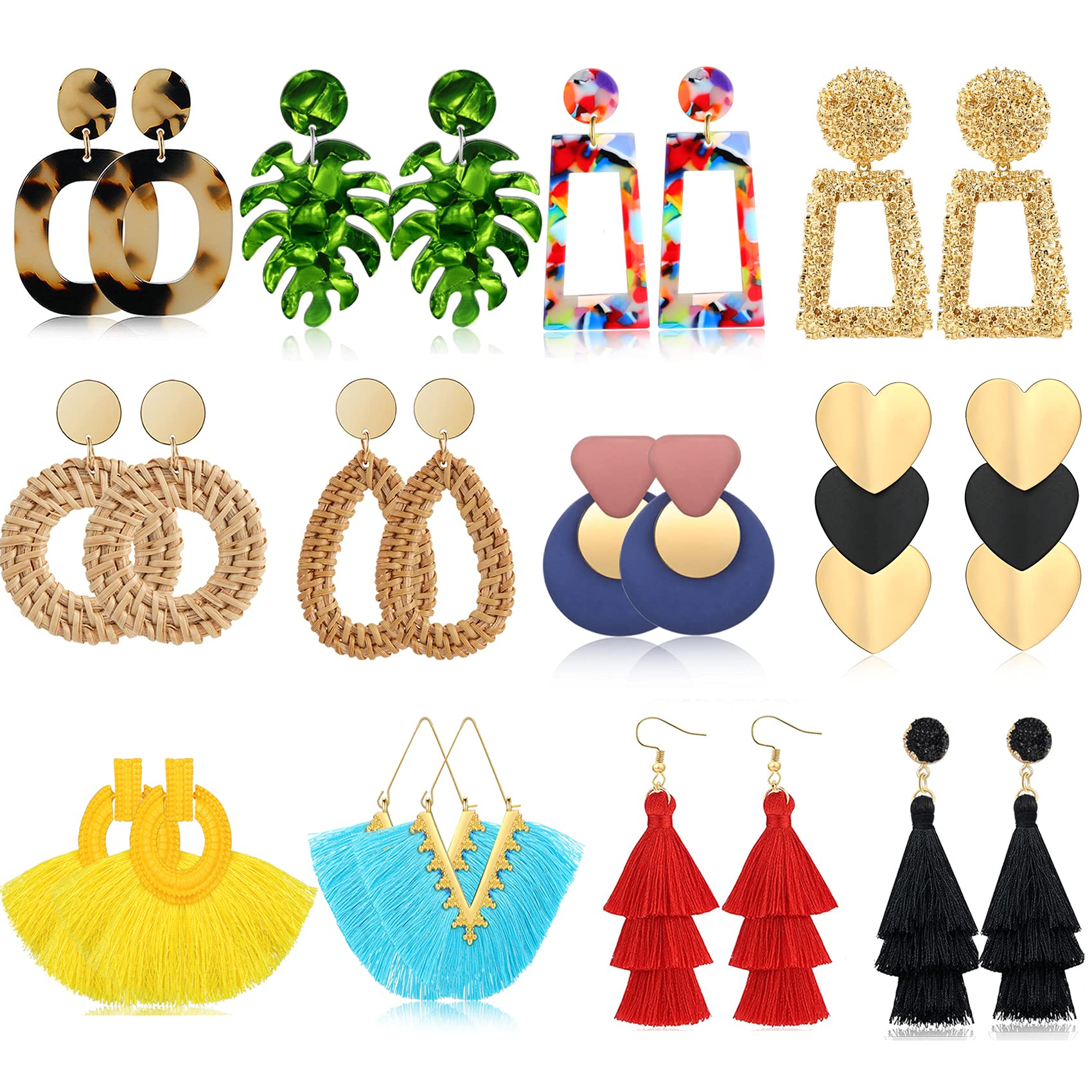 

Charm Honsny 12 Pairs Boho Tassel Earrings For Women Girls Rattan Resin Acrylic Fashion Geometric Hoop Woven Bohemian Fun Earring Dro amAvw