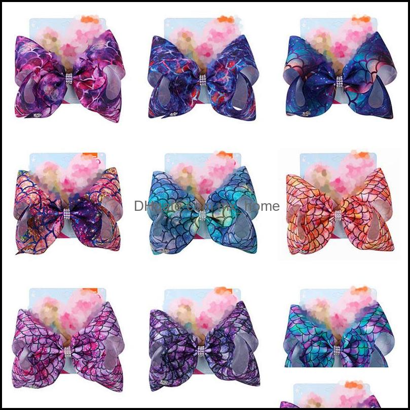 

104Colors Girls Bow Hair Clips Mermaid Clover Flamingo Print Accessories Barrettes Kids 8 Inch Headdress Bows With Clip Drop Delivery 2021 B, As photo