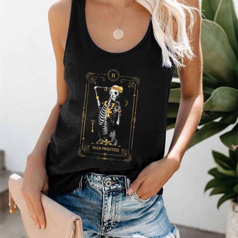 

Women' Tanks & Camis Vintage High Priestess Skeleton Skull Print Funny Women Tank Tops Sleeveless Round Neck Loose Top Vest Ropa Aesthetic, Black
