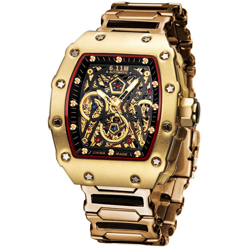 

6.11 Automatic Mechanical Wristwatch Richard 30m waterproof Belt Wine relogio Watch for Men masculino montre homme304l