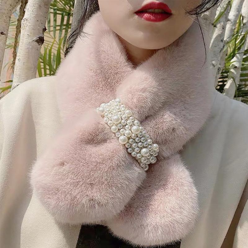 

Scarves Women Winter Warm Scarf Pearl Plush Bib Scarfs Thicken Imitation Fur Shawl Neck Warmers BufandaScarves ScarvesScarves