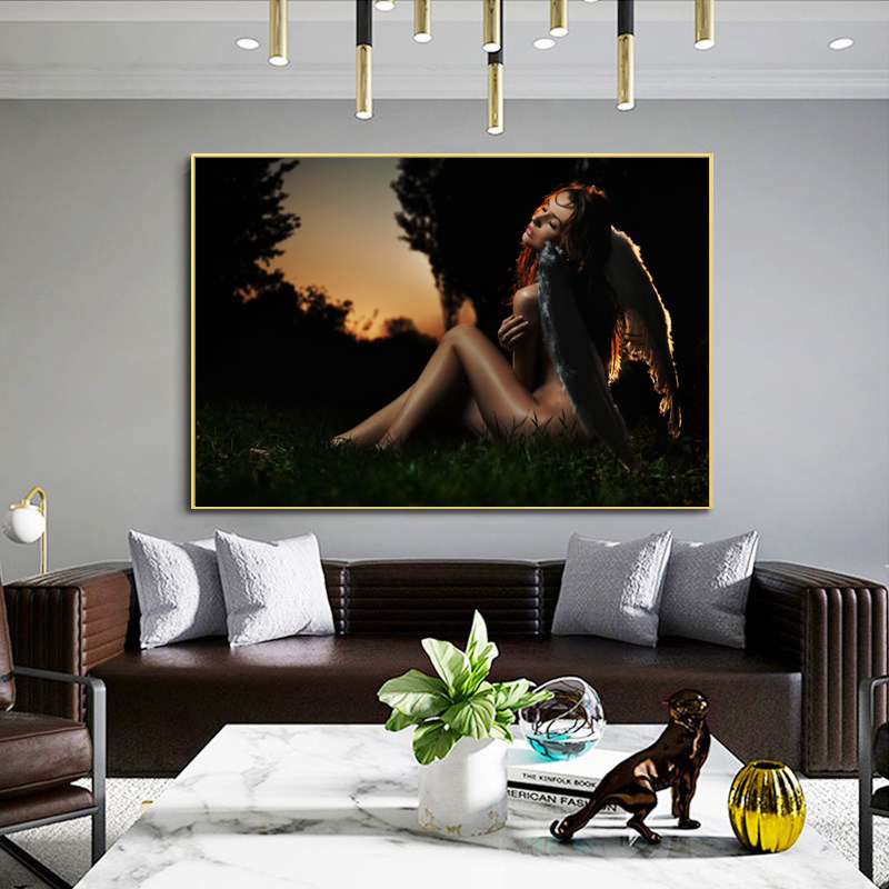 

Modern Nude Angel Girl Posters and Prints Scandinavian Wall Art Canvas Painting Portrait Art Pictures for Living Room Home Decor
