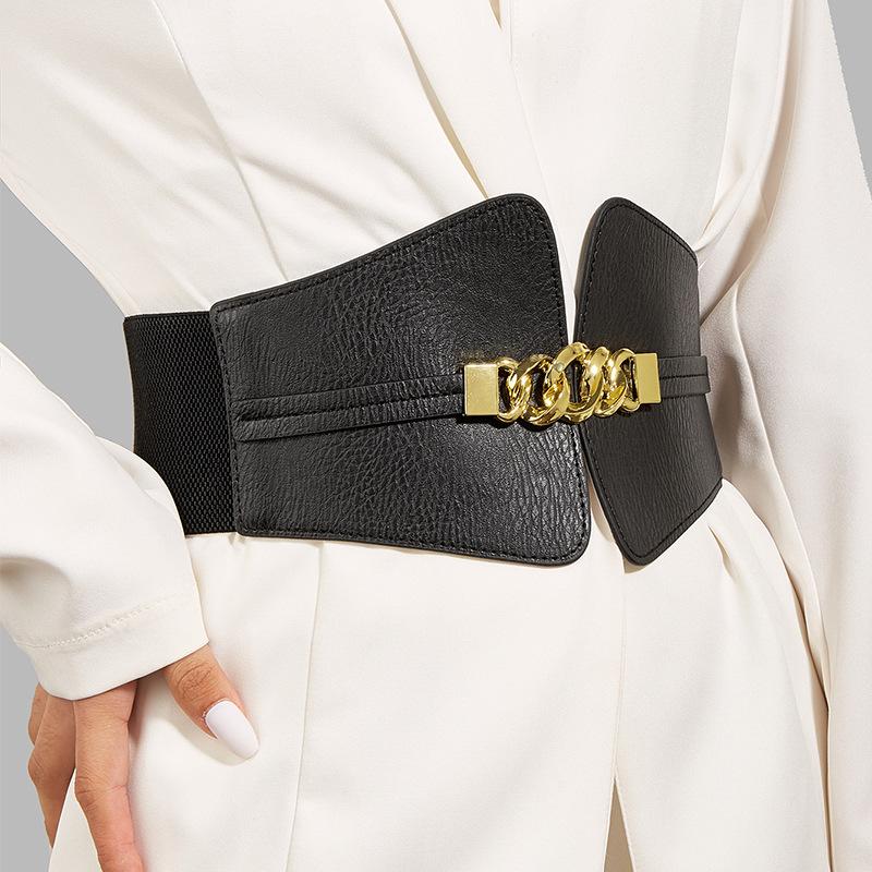 

Belts High Quality Leather Belt For Women Wide Design Waist Strap Corset Adjustable No Buckle Female Ladies Elasticity WaistbandBelts, Black