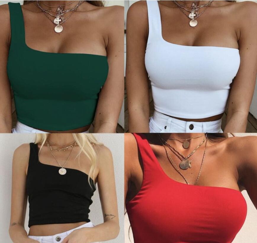 

Women Lady Female One Shoulder Crop Tops Sleeveless T-Shirt Tank Tops Summer Beach Vest Bare Midriff Summer Fashion Clothes, White