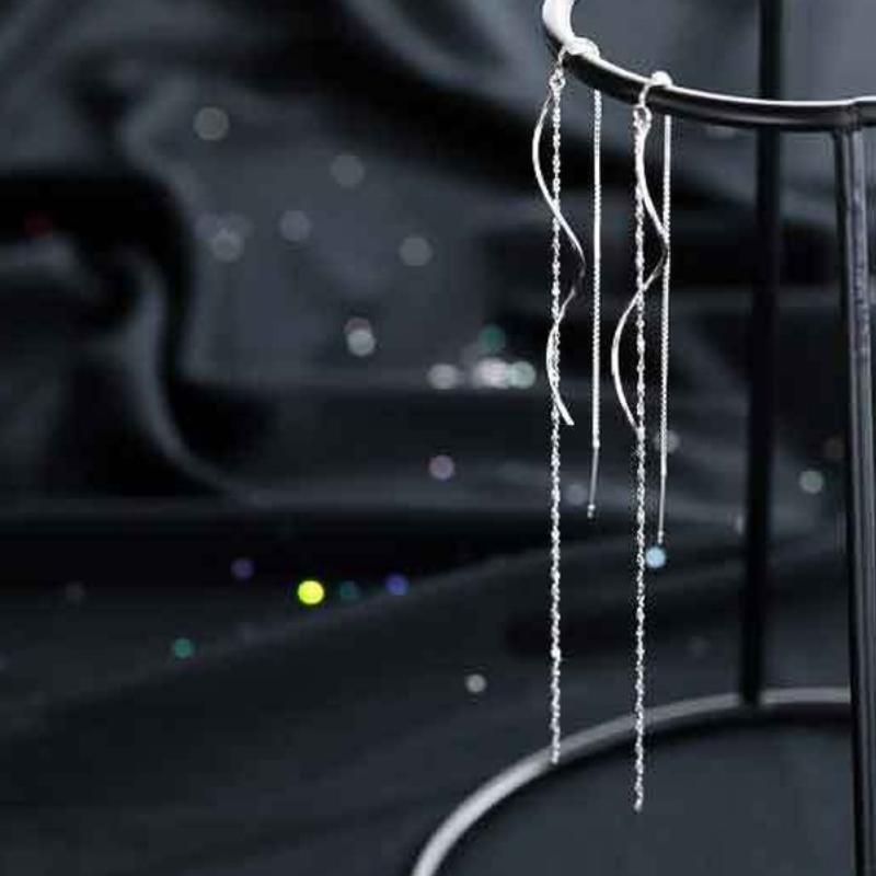 

Dangle & Chandelier Silver Color Exquisite Wavy Simple Earrings Fashion Temperament Tassel Long Female JewelryDangle