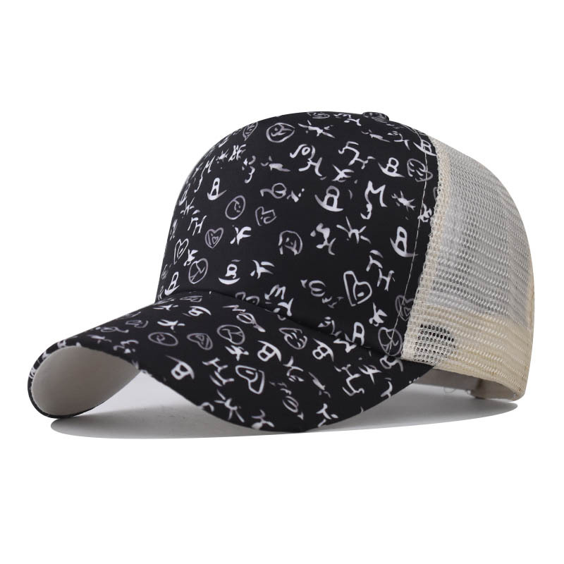 

Fashion Printed Ponytail Cap Ladies Baseball Cap Small Letters Ball Hat Snap Caps for Women Breathable Mesh Hats, Black
