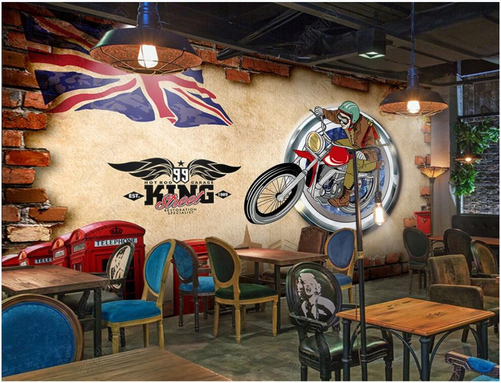 

3d wall papers custom photo mural British motorcycle retro background wall home decor living room wallpaper for walls 3d wall stickers bedroom, Non-woven wallpaper