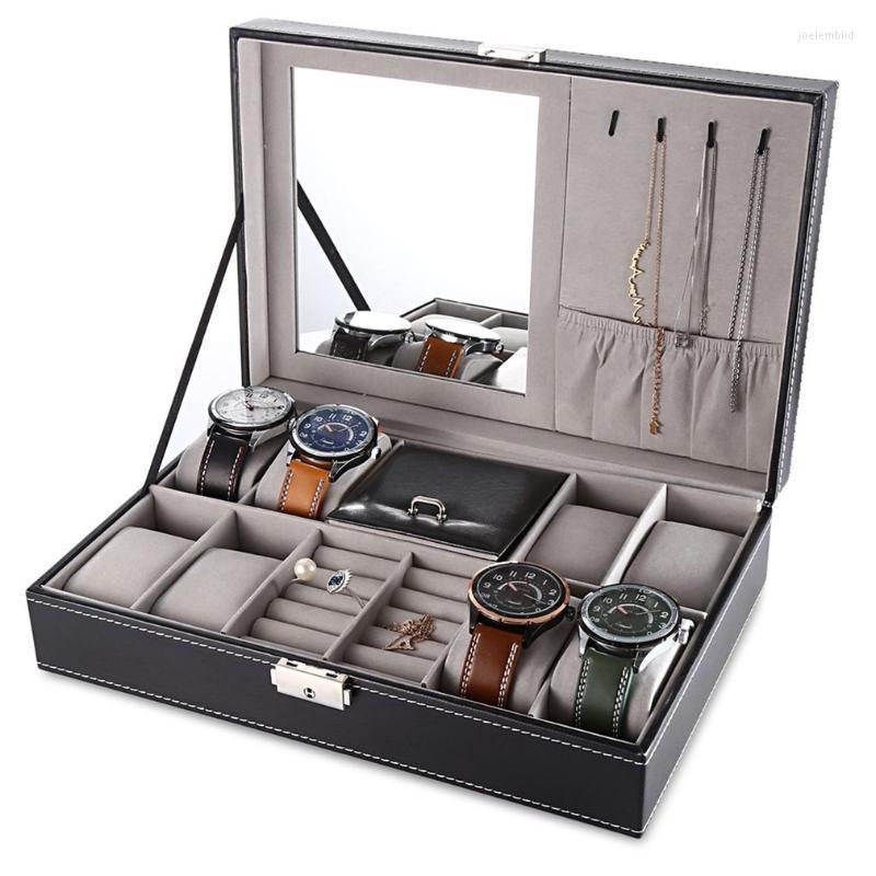 

Watch Boxes & Cases Multifunctional Jewlery Dispaly Box PU Leather Earring Ring Necklace Storage Casket Display Holder TOP Quality