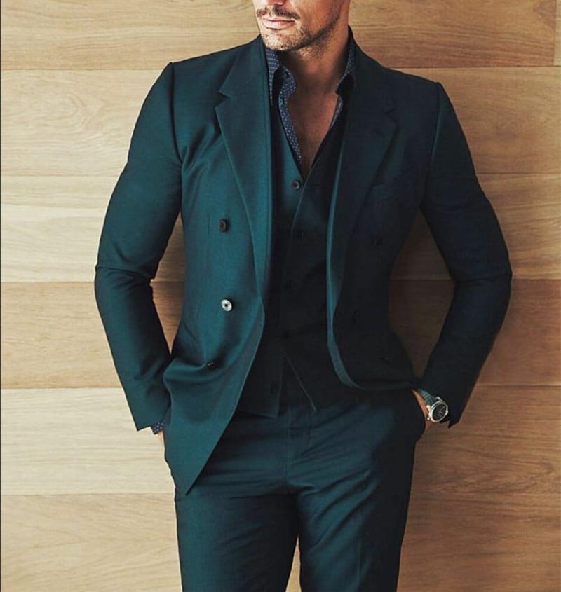 

Men's Suits & Blazers 2022 Dark Green Double-Breasted Groomsmen Notch Lapel Groom Tuxedos Men ( Jacket+Pants+Vest) 212, Black