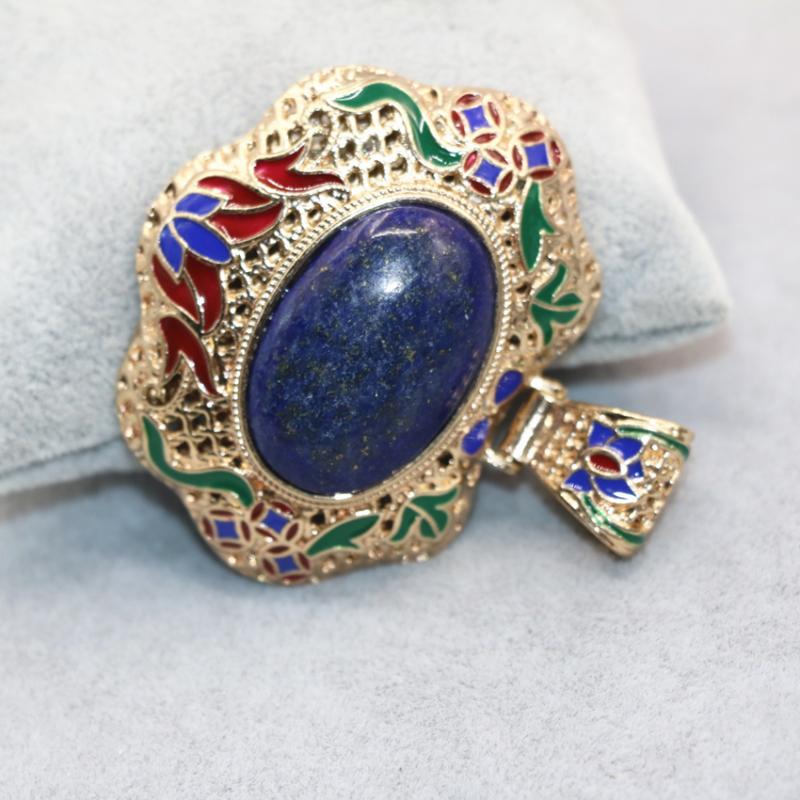 

Pendant Necklaces Antique Silver-color Gold-color Natural Oval Lapis Lazuli Stone Charms 45 55mm Enamel Women Jewelry B3042Pendant Necklaces
