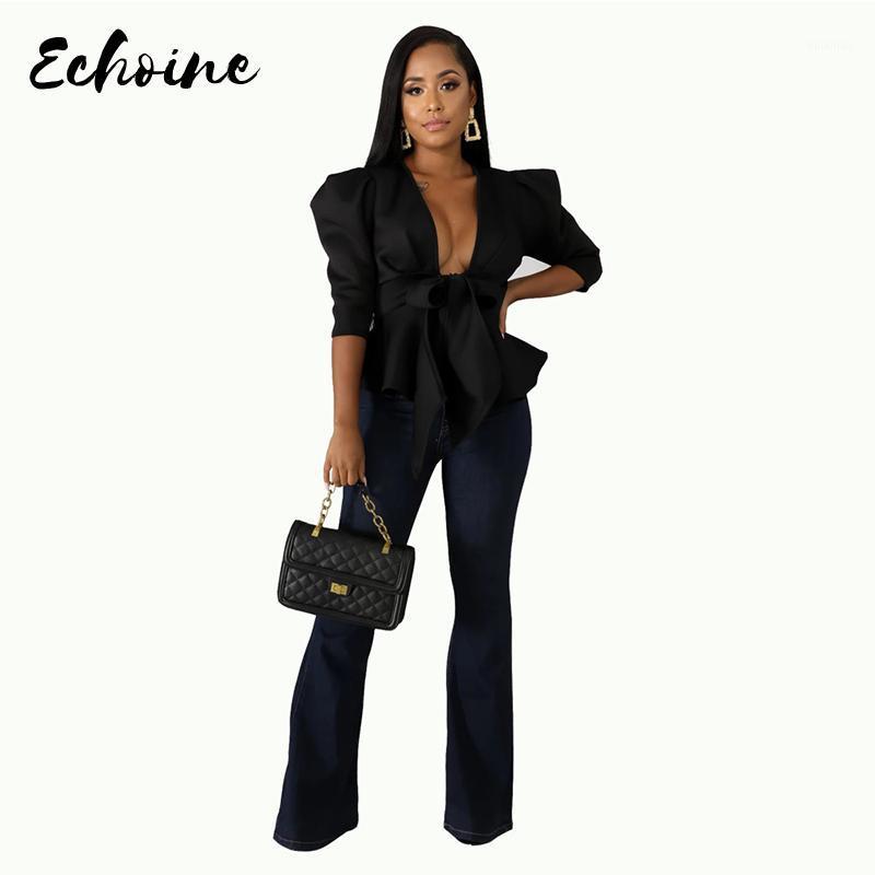 

Women' Blouses & Shirts Echoine Women Sexy Formal Office Half Sleeve Cardigan Bow Elegant Blouse Autumn/Spring Fashion Plus Size Ruffle Shi, Black