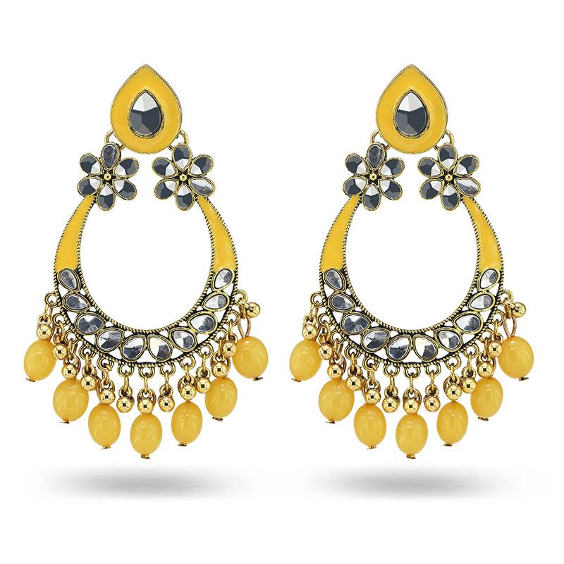 

Dangle & Chandelier 2022 Ins Jhumki Jhumka Handmade Neon Yellow Beads Flower Nepel Piercing Earrings Vintage Trendy Women Party Jewel