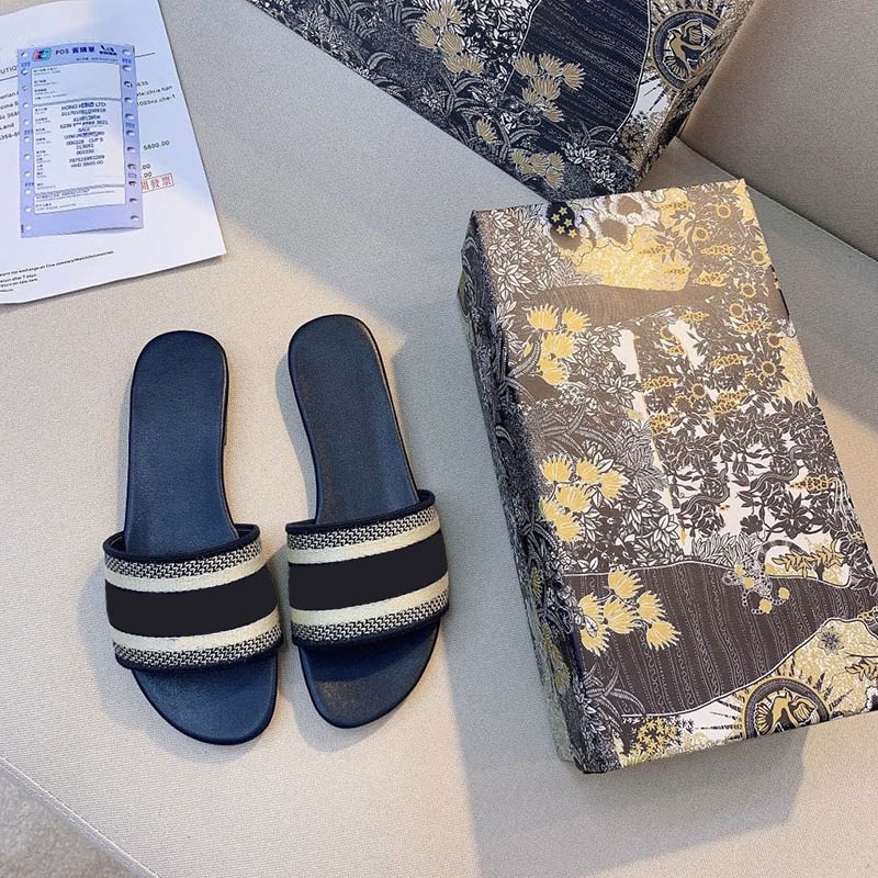 

Usa France Popular Dways Slide Sandals Classic Design Women's Black Slide's High Quality Embroidered Ladies Sandal Slips Luxury Woman Home Shoes Beach Slipper No Box