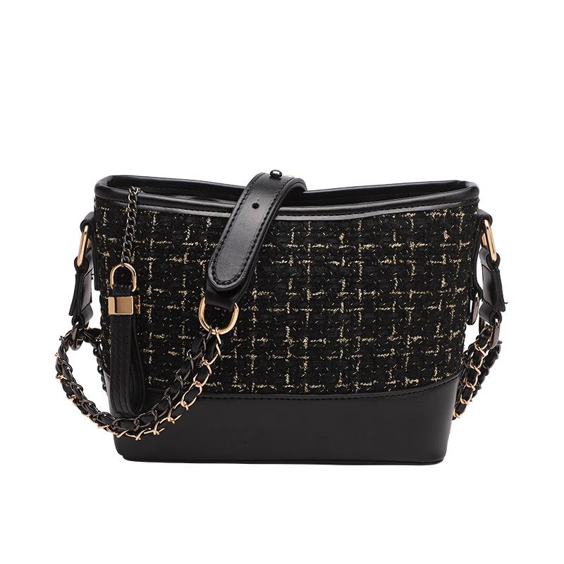 

Evening Bags Arrivals Women's PU Leather Shoulder Bag Large Leisure Bucket Fashion Weaving Grain Multi-function Zipper BagEvening, Black