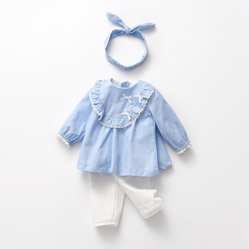 

Clothing Sets Baby Set Spring Toddler Kids Tops Headband Leggings 3Pcs/set Outfits Girls Sunsuit 0-4YClothing, Blue