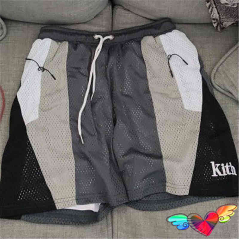

2022ss Double Layer KITH Shorts Men Women Hem Embroidery KITH Shorts Breathable Patchwork Color Breeches T220722, Beige
