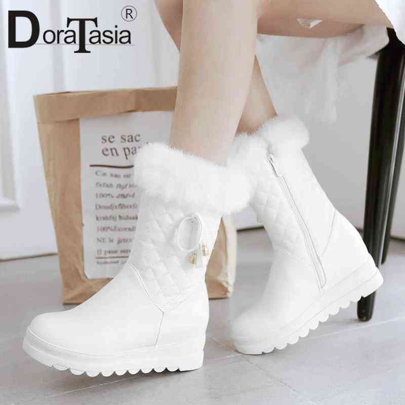 

Doratasia Size 3443 New Winter Warm Fur Boots Ladies Bowtie Zip Platform Shoes Woman Leisure Party Comfort Boots Women 2019 J220805, White