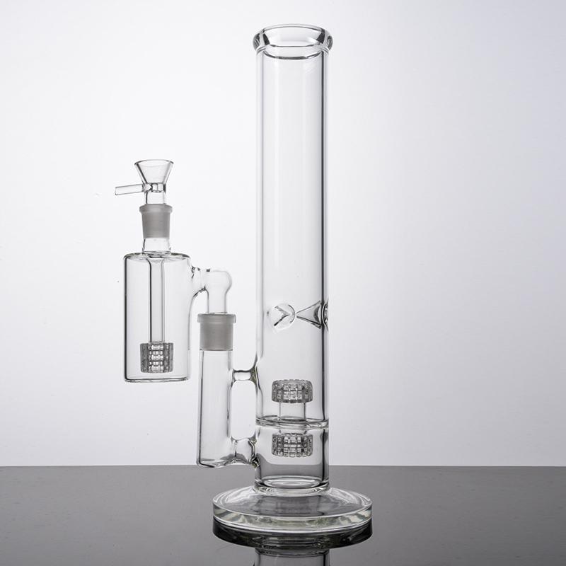 

Stereo Matrix Perc Hookahs Clear Glass Bong 14 Inch Water Pipes Straight Tube Bongs Oil Dab Rigs 18mm Female Joint With Bowl Ash Catcher