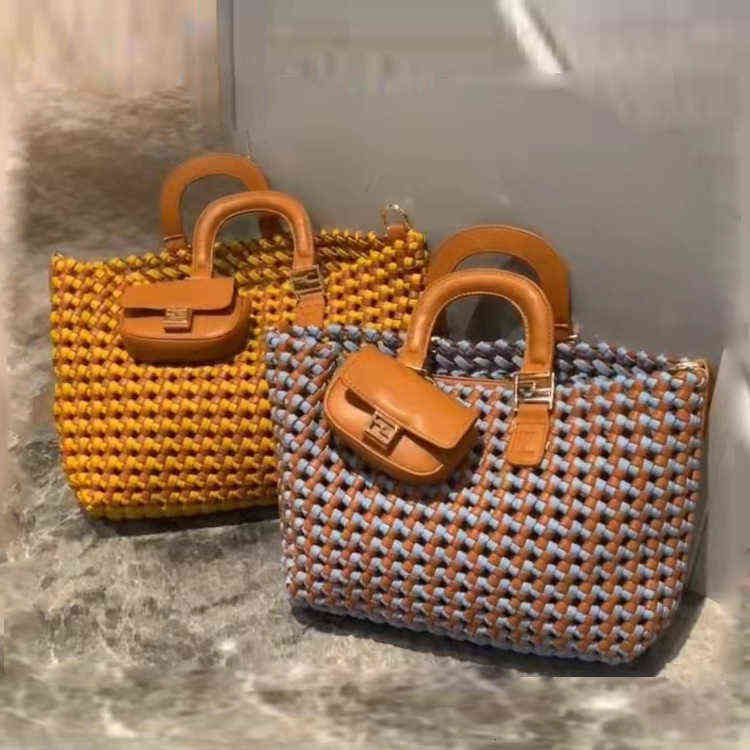 

Woven Bag Mother Handbag Large Capacity Tote Color Matching, Sky blue